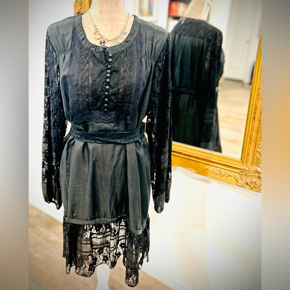 Witchy Vibes black lace Steampunk Italian silk cotton blend goth dress Sz 3